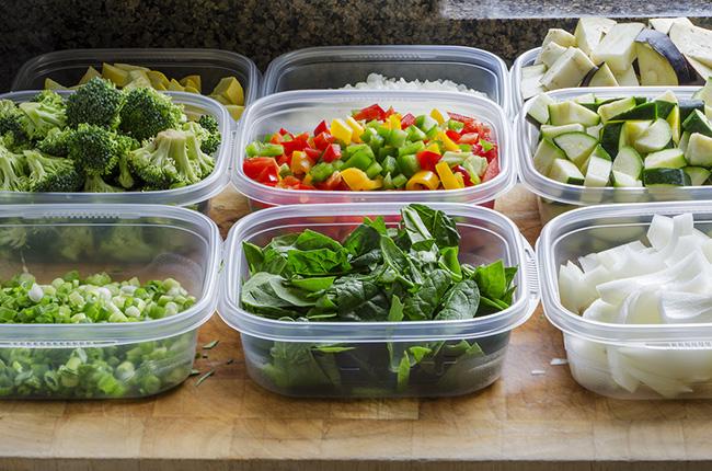 Lots of meals in plastic tubs ready to store