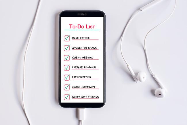 A to do list on a mobile phone
