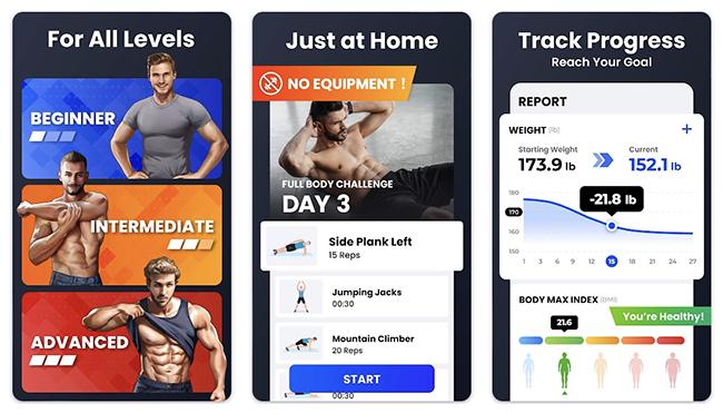 home workout app home screen