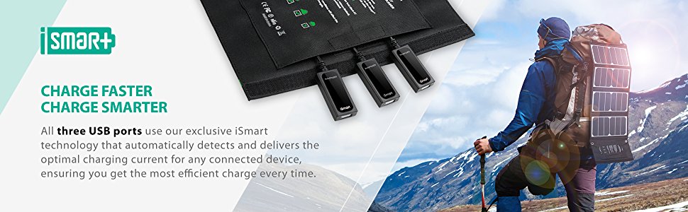 Portable solar charger on a backpack