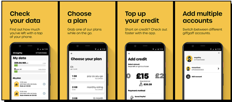 giffgaff app, Download and manage your account