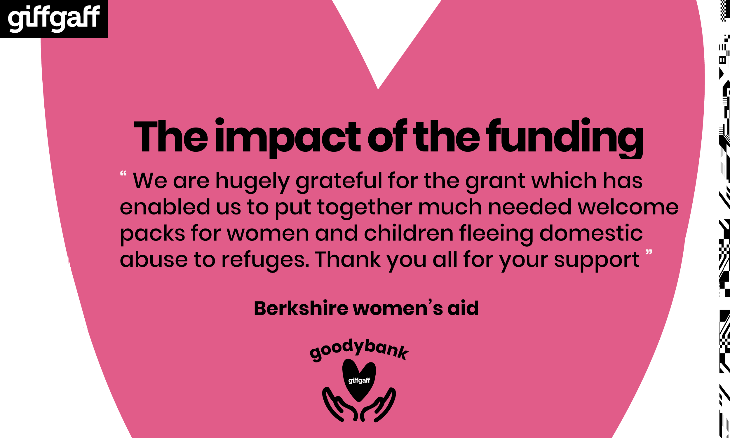 We are hugely grateful for the grant which has enabled us to put together much needed welcome packs for women and children fleeting domestic abuse to our refuges. Thank you all for this support.