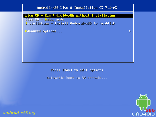 Android x86 boot screen