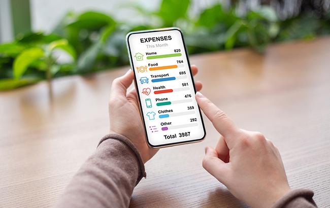 A person looking at expenses on a phone.