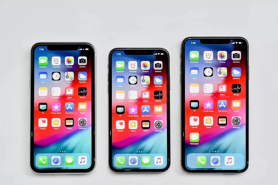 Left-to-right: the iPhone Xr, Xs and Xs Max