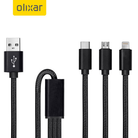 Olixar 3-in-1 Lightning, USB-C & Micro USB Cable