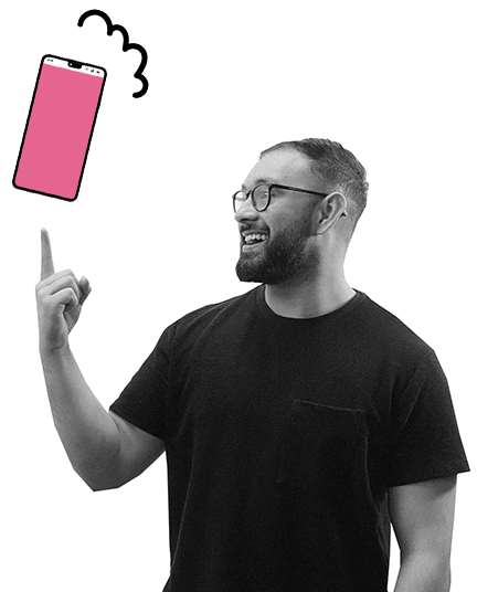 a man pointing at a levitating smartphone