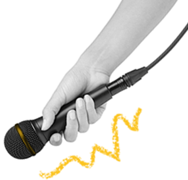 a microphone held by a hand