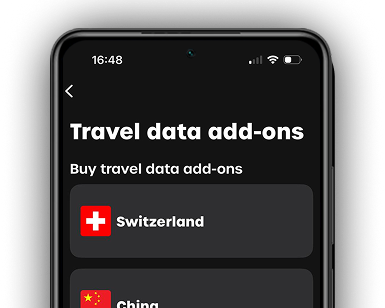giffgaff app displaying travel add-ons