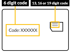 6-digit code is located behind your SIM card holder. Example: ETRDJN